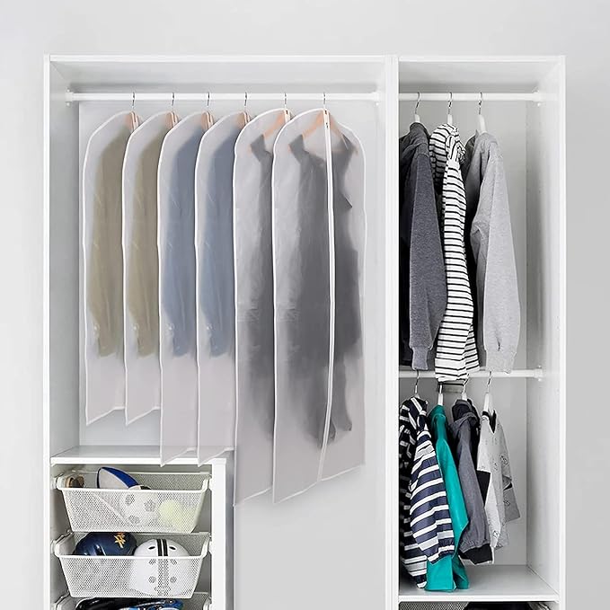Kntiwiwo Garment Bags Clear Suit Bag for Closet Storage Set of 8 Hanging Clothes Dress Cover Bags Dust-Proof with Zipper for Suit, Coat, Dresses Clothes Storage-24” x40”
