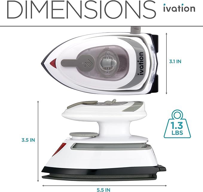 Ivation Travel Steam Iron | Mini Dual Voltage Dry Iron & Clothes Steamer with Nonstick Soleplate, Temperature Control & Indicator Light | Heats in Seconds, Small & Compact, ETL Certified, 1.3 Lbs.