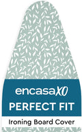 Encasa XO Ironing Board Cover and Pad 42"x14" - Thick 3mm Felt Padding, Drawstring Tightening & Lock, Easy Fit, Scorch & Stain Resistant, Fits Medium Ironing Board - Green Leaflet