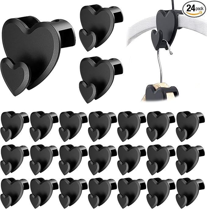 Space Saving Clothes Hanger Connector Hooks, Heavy Duty Hangers Space Saver, Durable Premium Cascading Hanger Hooks for Wardrobe Closet Organizer, 24 Pcs (Heart)