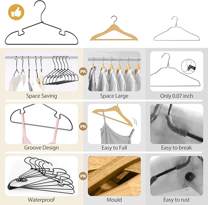 Black Aluminum Space-Saving Kids Hangers, 12.6-Inch Sturdy Metal Hangers for Wardrobe 20 Pack