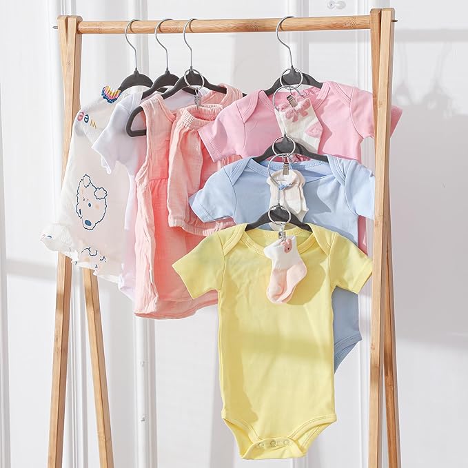 Hsei 25 Pack Baby Velvet Hangers with Ring Clips 11.02 Inch Baby Clothes Hanger for Socks Kids Felt Hangers for Closet, Space Saving Toddler Clothes Hanger for Infant Toddler