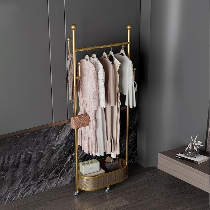 Multifunctional coat rack with storage basket 360° movable rotation｜Bedroom and living room storage artifact｜Hanging clothes/hats/bags/scarves｜Space-saving and stylish home｜Home essential