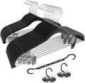 VECELO 20 Pack Black Velvet Clothes Hangers with Adjustable Clips,Heavy-Duty Non Slip & Space-Saving with 1 Magic Hangers and 2 Tie Rack for Suit Coat Pants Skirt Dresses