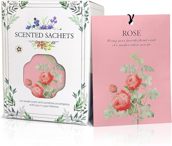 Rose Scented Sachet Bags - 12 Pack Closet & Drawer Freshener, Long Lasting Odor Eliminator for Wardrobes, Cars & Storage, Home Fragrance Air Freshener Sachets