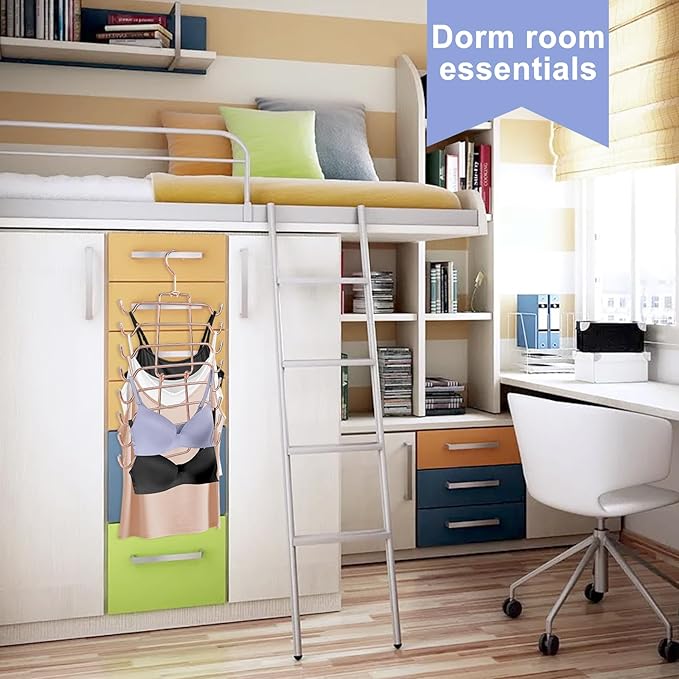 2Pcs Tank Top Hangers Space Saving Hanger Organizer Bra Hangers for Closet Organizer 360° Rotating Metal Closet Organizers and Storage Lingerie Hooks for Cami Bras Belts Swimsuits Lingeries Rose Gold