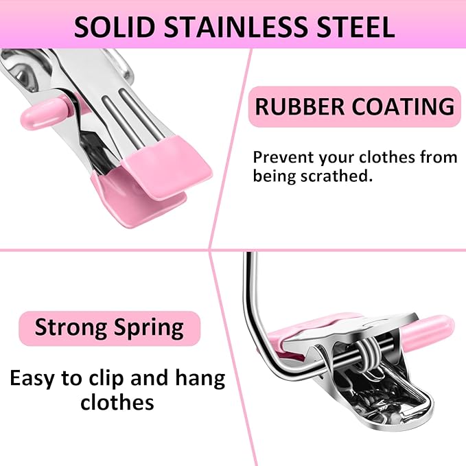 Boot Hangers for Closet,30 Pack Laundry Hooks with Clips,Stainless Steel Boot Hanger Clips,Portable Hangers Single Clip Space Saving Boot Clips for Hanging (Pink)