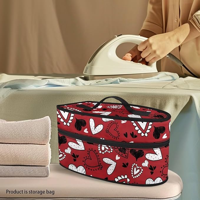 Red Love Heart Iron Storage Case for Valentine's Day Reusable Romantic Easy to Clean Iron Storage Bag with Zipper Handle