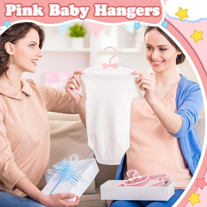 50 Pack Pink Baby Hangers Plastic Baby Clothes Hangers with Clips Non-Slip Ultra-Thin Kids Infant Coat Hanger for Newborn Toddler Clothes