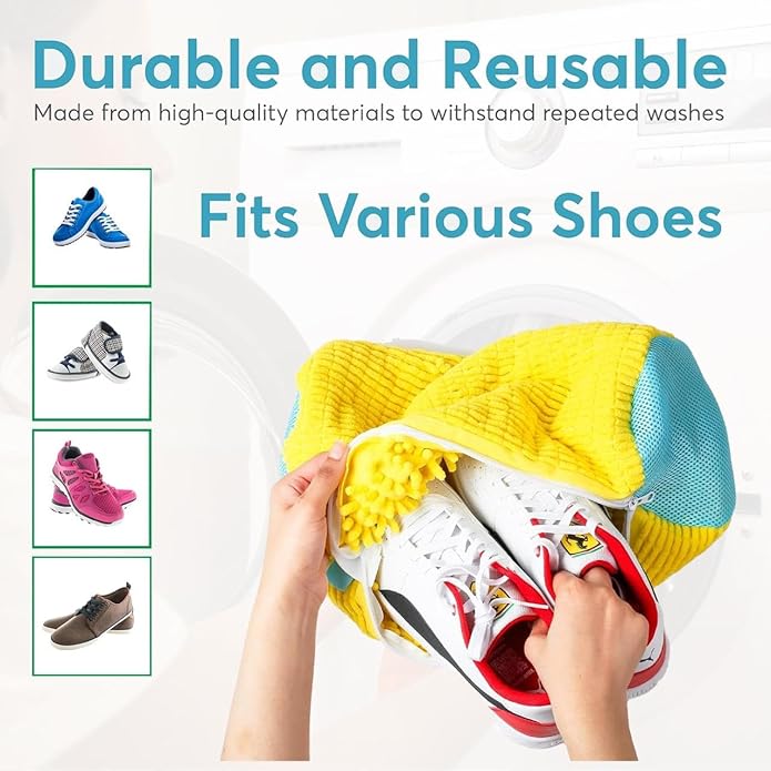 2 Pcs Shoe Washing Machine Bags with 2 Shoe Trees & Brush | Reusable Laundry Bags for Sneakers | Shoe Bag for Washing Machines | Sneaker Bags for Washer and Dryer for All Shoe Types and Sizes