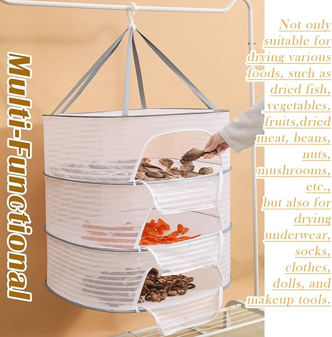 Foldable Drying Rack Basket Dryer Net Hanging Mesh Net with Zippers for Fruits,Seeds,Vegetables,Fish or Clothes,Doll（27.6"x19.7"x41"）