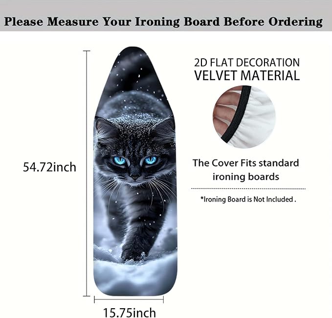 Nuxovilar Snowy Black Cat with Blue Eyes Ironing Board Cover, 15 * 54inch, Fits Most Standard Boards, Ironing Accessory, Home Decor