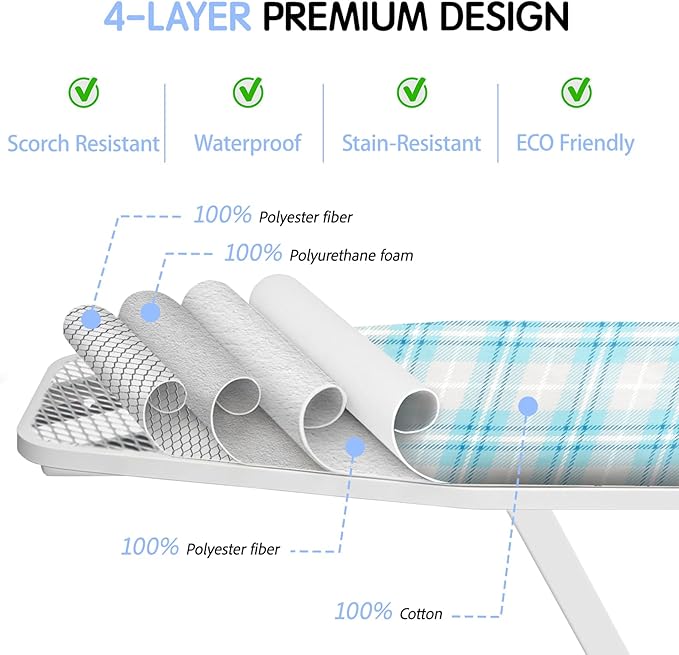 BNDX 18"x49" Ironing Board Cover for Laundromats– Aqua Plaid Pattern, Thick Padding with Bongee Cord & Dual Buckles, Stain & Scorch Resistant, Easy Fit