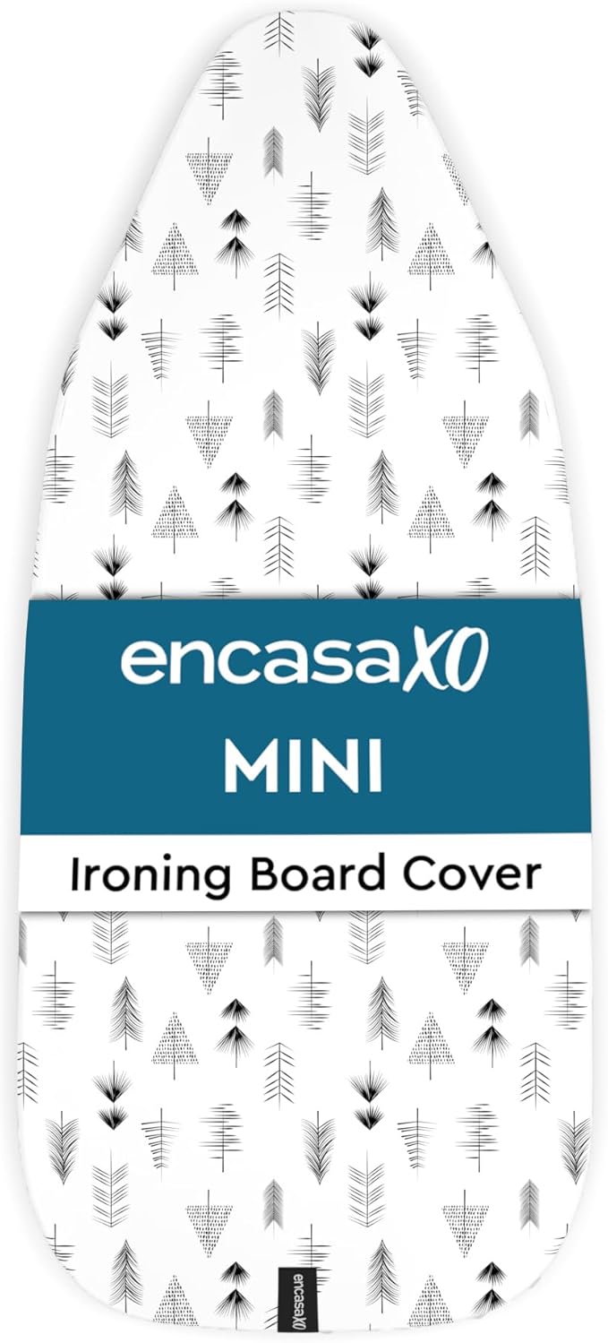 Encasa XO Ironing Board Cover and Pad 28"x12" - Thick 3mm Felt Padding, Drawstring Tightening & Lock, Easy Fit, Scorch & Stain Resistant, Fits Mini Ironing Board - Black Arrow