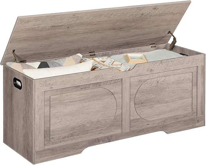 Storage Chest, 47.2” Toy Box, Entryway Storage Trunk, Shoe Bench with Storage, Engineered Wood Storage Cabinet with 2 Safety Hinges, Entrance Bench for Living Room, Grey SCGY2201