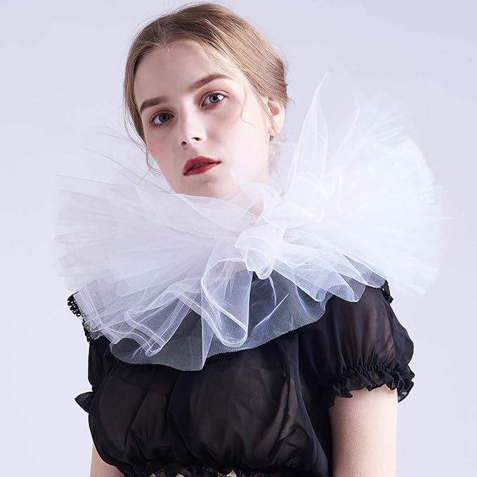BLESSUME Victorian Retro Mesh Neck Ruff Ruffle Collar Layered Clown Neck Collar