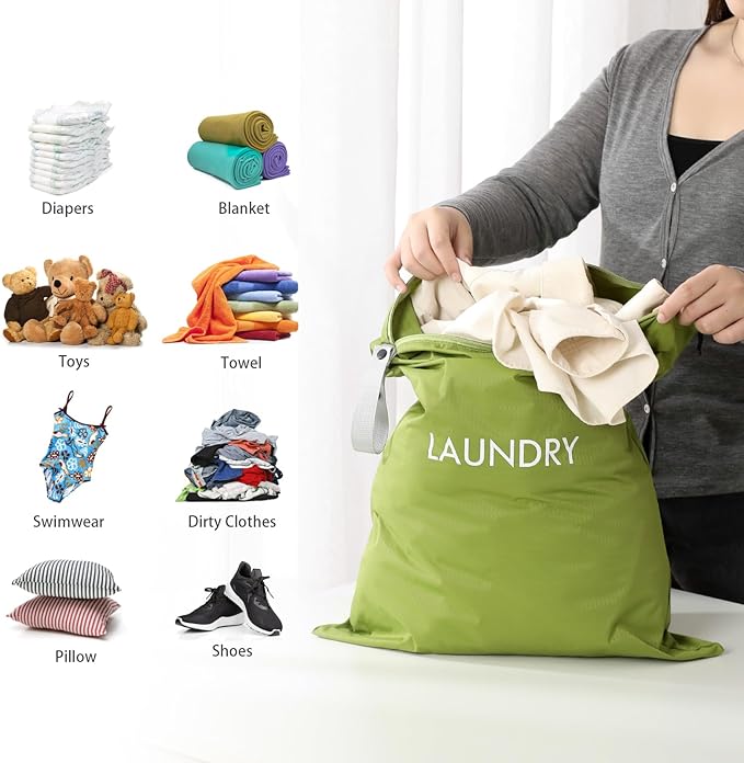 WiseBoy 4 Pack Laundry Bags, Travel Laundry Bag for Dirty Clothes, Washable Nylon Wet Dry Bag, Swimming Yoga Bathing Suit Workout Wet Dry Bags