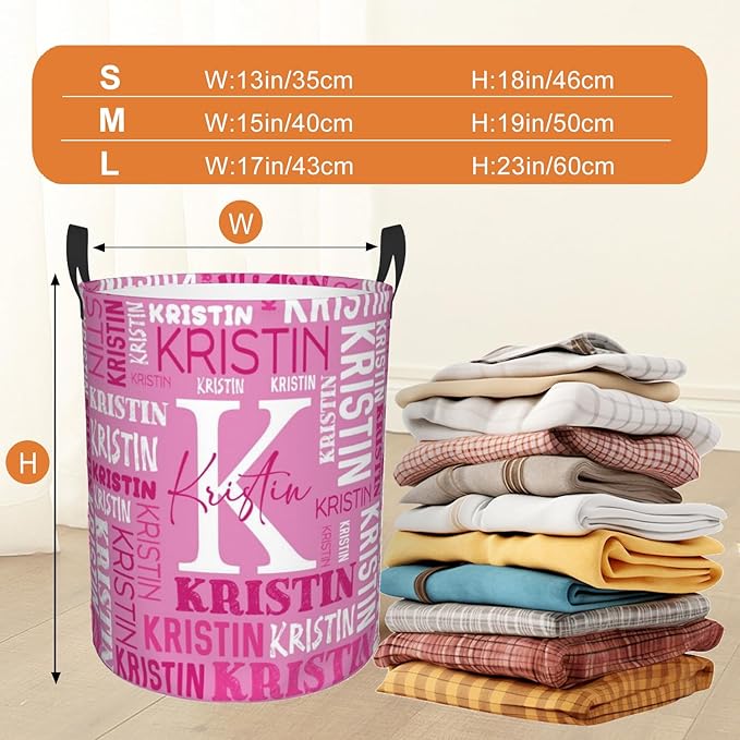 Custom Name Laundry Hamper, Personalized Laundry Basket with Name for Baby Boys Girls, Customized Collapsible Dirty Clothes Hamper Storage with Handles for Bedroom Bathroom Dorm Room Decor