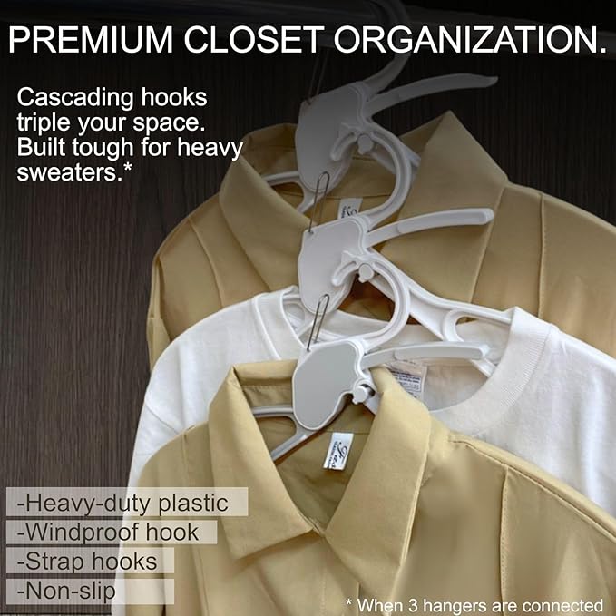 Quick-Release Clothes Hangers for Sweaters & T-Shirts - Neckline Protection, No Stretch, No Shoulder Bumps, Space-Saving Stackable Design [White, Pack of 5]