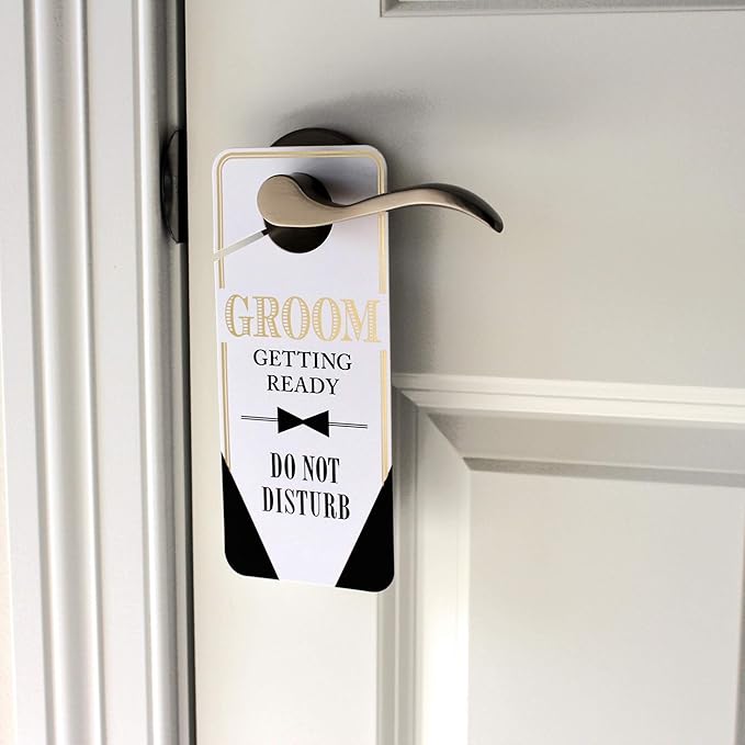 Lillian Rose White and Gold Wedding Door Hangers for Bride, Groom, and Guests