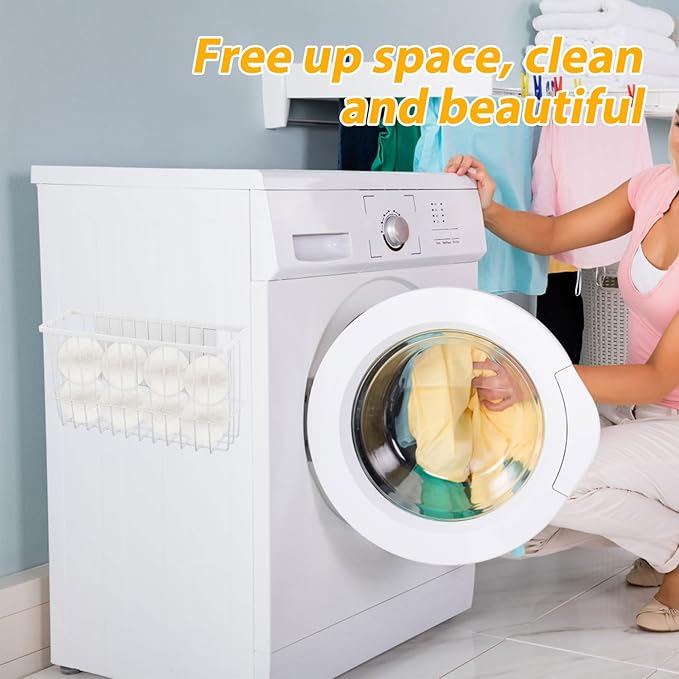 Magnetic Dryer Ball Holder, Dryer Balls Storage Wire Basket Container Rack Magnetic Lint Bin and Dryer Ball Holder for Laundry Room Organization and Storage (Balls Not Included)