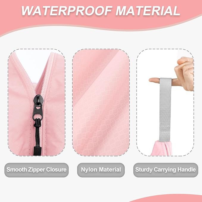 WiseBoy Laundry Bag, 23.6x35 inch Oversized Laundry Bags, Travel Laundry Bag Dirty Clothes Organizer, Nylon Wet Dry Storage Bag for College Dorm, Camping, Caravan, Pink