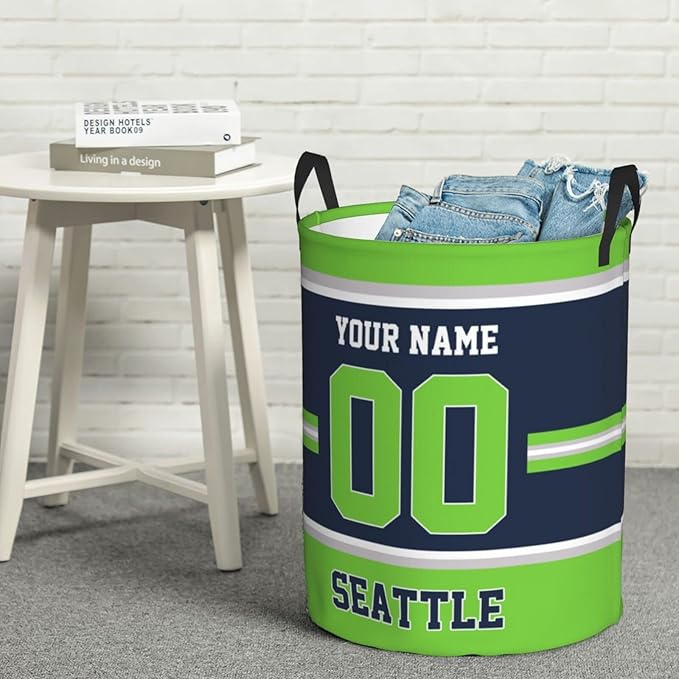 Custom Seattle Laundry Hamper Personalized Laundry Basket Customized Name And Number Collapsible Storage Basket for Bedroom Bathroom Living Room Gifts
