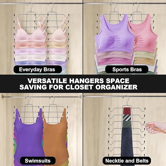 POZEAN Tank Top Hanger 4 Pack, Space Saving Bra Hangers, Non-Slip Closet Organizers and Storage for Camisoles Swimsuits Scarves Ties Strappy Dress