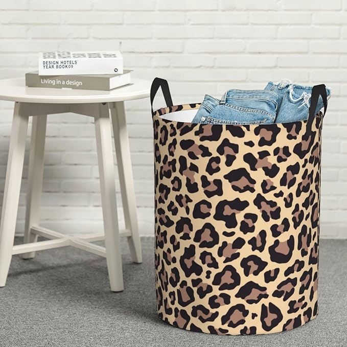 Leopard Print Animal Cheetah Round Laundry Hamper Storage Basket Toys Clothes Organizer Bin For Home Bathroom Bedroom Dorm Nursery, 38l