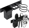 Hair Dryer Holder Wall Mounted, Blow Dryer Rack Holder, Bathroom Bedroom Hair Styling Beauty Care Tools Organizer Storage Basket for Flat Iron, Curling Wand, Hair Straightener (Black)