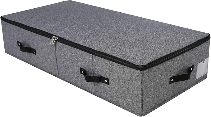 AMJ Extra Length Under Bed Storage Organization Containers for Shoes, Clothing, Bedding, 35.5 x 16.5 x 7“, Black Gray