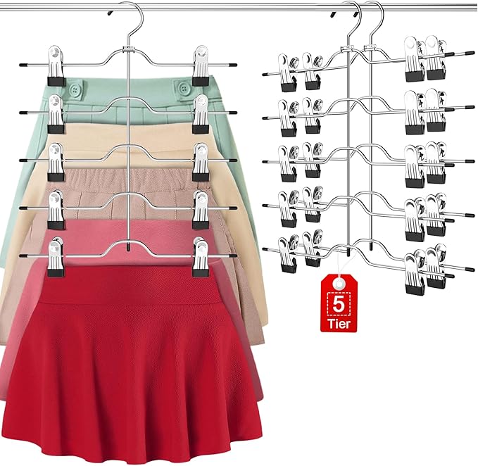 Pants Skirt Hangers with Clips, 2 Pack Pant Hangers Skirt Hangers Space Saving Closet Hanger Organizer Closet Organizers and Storage