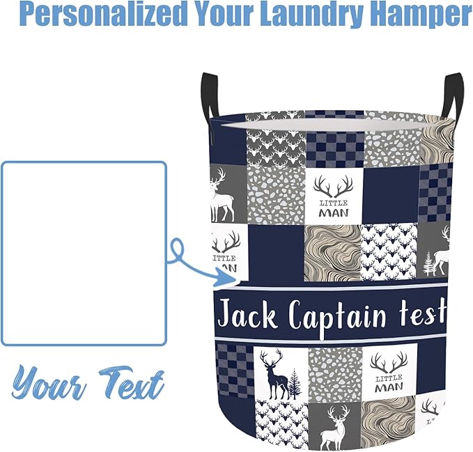 Personalized Name Laundry Basket for Kids Adults, Custom Woodland Deer Laundry Baskets for Toddler Boys Girls, Baby Laundry Hamper, Collapsible Clothes Storage Organizer