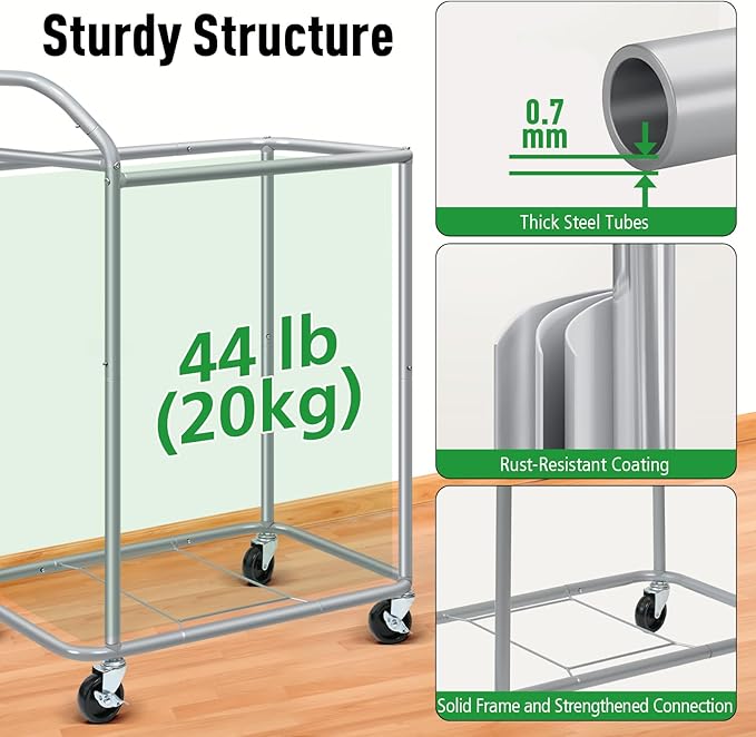 Laundry Hamper 2 Section, Rolling Laundry Basket with Wheels, Laundry Cart with Removable Liner, 37 Gallons (140L) Clothes Hamper, Blanket Dirty Clothes Basket Steel Frame with Handle(Black)