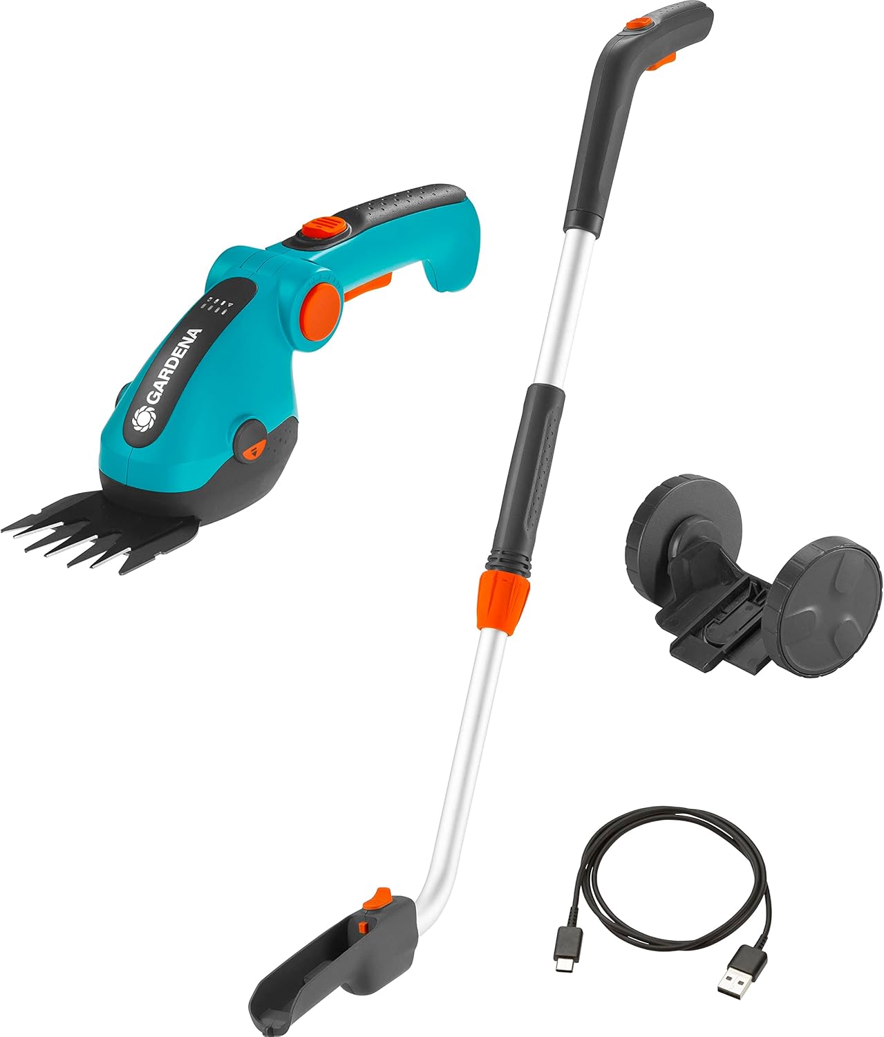 GARDENA 9858-20 Battery Grass Shears with Extension Handle and Wheels Set, Cordless, Handheld Shears, 80 Min Run time, Replaceable Quality Non Stick Blades