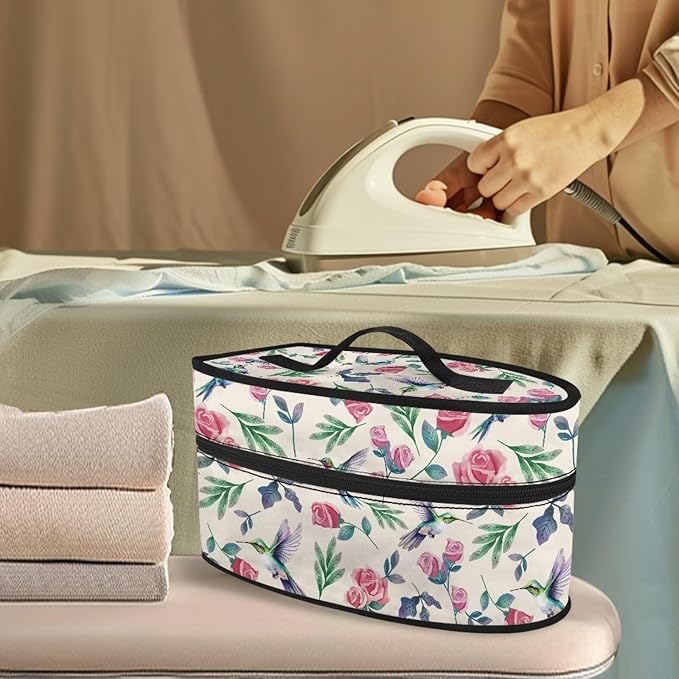 Pink Roses Iron Portable Storage Bag for Travel,Floral Fade Resistant Protective Carrying Bag Compatible with Full-Size Iron with Handle Zippered Bag,Case Only