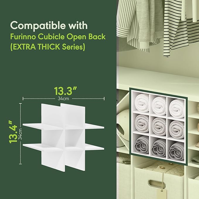 Furinno Cubicle Cube Insert, 9-Compartment Cube Organizer, Fits into Furinno Extra Thick Cubes, for Organizers and Storage, White (Does not fit IKEA Kallax Shelving)
