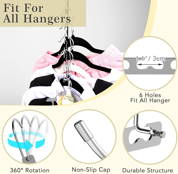 Space Saving Hangers - 20 Pack Metal Magic Closet Organizer, Stainless Steel Hanging System for College Dorm Room Essentials