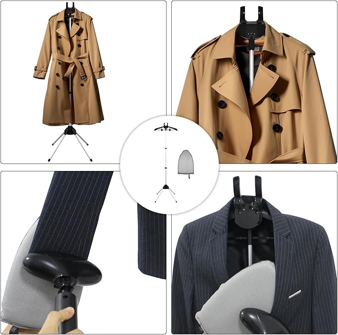 Clothes Steamer Stand Hanger with Steamer Ironing Glove for Steaming Clothes, Handheld Garment Steamer Rack with Grey Mini Handhelded Ironing Pad Board