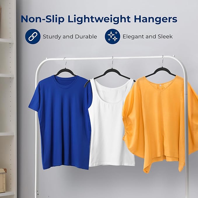 SereneLife 50-Piece Velvet Shirt Hangers – Black Non-Slip, Heavy Duty Clothes Hangers with 360° Swivel Hooks, 0.2" Slim Design, Sturdy & Lightweight Closet Organizers for Shirts, Coats & Pants