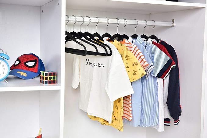 Quality Kids Children's Plastic Non Velvet Non-Flocked Thin Compact Shirt and Skirt/Pant Bundle Coat Hangers with Metal Clips for Skirts Pants Blouses 360° Swivel Hook, Jacket, Shirt, Pants,