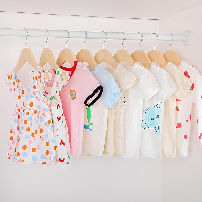 TOPIA HANGER Unfinished/Natural Kids Children Baby Wood Wooden Clothes Dress Shirt Hangers with No Painting - 360° Stronger Flexible Hook- Extra Smoothly Cut Notches, 20 Pack CT09N20