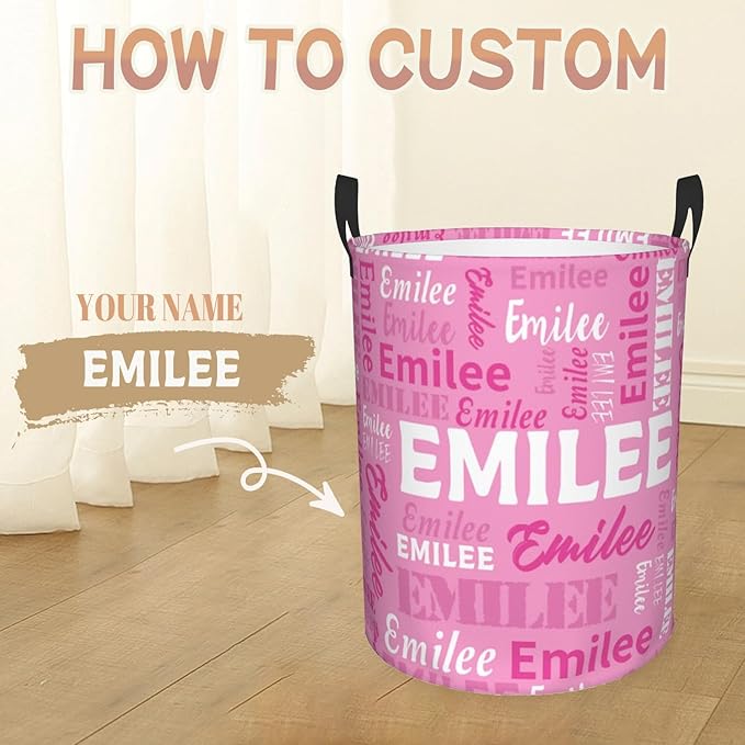 Custom Name Laundry Basket, Personalized Collapsible Laundry Hamper with Name for Bathroom Bedrooms, Customized Dirty Clothes Hamper Storage Basket Gifts for Kids Boys Girls Baby Men Women