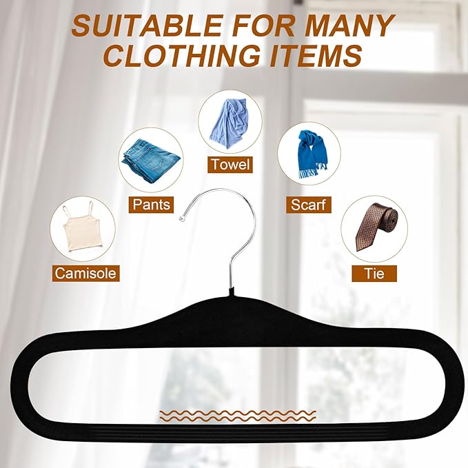 Velvet Hangers Non Slip,20 Pack Pants Hangers for Closet,Heavy Duty Durable Space Saving Clothes Hanger with 360 Degree Hook for Pants Shirts Jeans Bra Dress(Black)