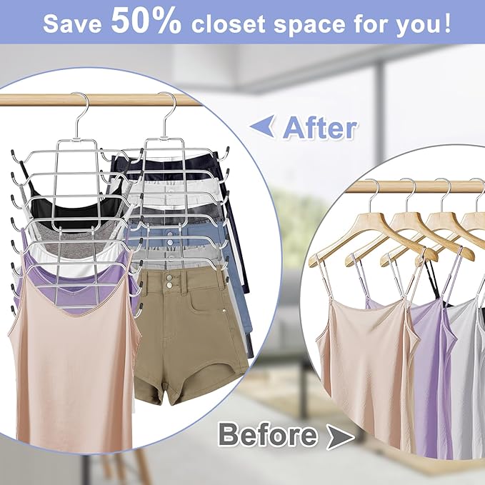 3Pcs Tank Top Hangers Space Saving Hanger Organizer Bra Hangers for Closet Organizer 360° Rotating Metal Closet Organizers and Storage Lingerie Hangers for Cami Bras Belts Swimsuits Lingeries Silver