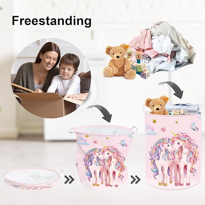 Clastyle Cute Unicorn Laundry Basket Cloud Kids Clothes Book Storage Basket Gift Toy Box for Bedroom Decor,Hearts,36x45 cm
