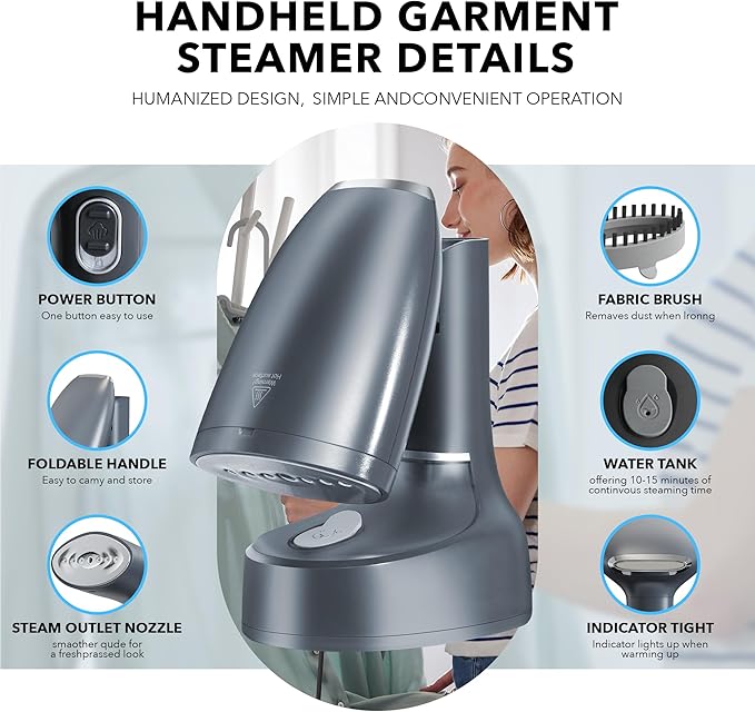 Steamer for Clothes,Fast Heat-up & Wrinkle Removal Handheld Steam Garment Steamer, Portable 1600W,200ml Tank Clothes Steamer,and Convenient for Home & Travel Use,Suitable for All Fabrics(Grey)