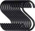 12 Pack 5 Inch S Hooks for Hanging, Large Vinyl Coated Closet Hooks Non Slip Heavy Duty, Rust Proof Steel Black Metal S Hooks for Hanging Jeans Plants Clothes Bag Purse Bird Feeder Pot Pan Cups Towel