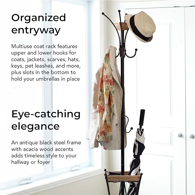 Artesa Coat Rack With Umbrella Stand And Removable Tray, Black - 5215210
