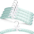 Women's Satin Padded Hangers – 15" Foam-Filled Wooden Clothes Hangers with No Shoulder Bumps, Bow Accent, for Sweaters, Blouses, Dresses – 5 Pack (Green Polka Dot)